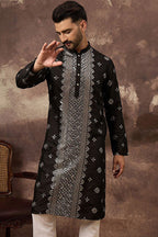 Black Silk Blend Solid Embroidered Straight Kurta MKU1370