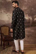 Black Silk Blend Solid Embroidered Straight Kurta MKU1370