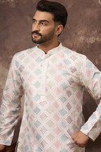 White Silk Blend Solid Embroidered Straight Kurta MKU1382