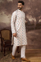 White Silk Blend Solid Embroidered Straight Kurta MKU1382