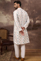 White Silk Blend Solid Embroidered Straight Kurta MKU1382