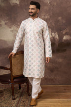 White Silk Blend Solid Embroidered Straight Kurta MKU1382