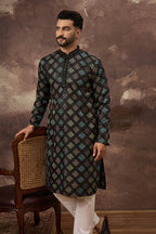 Black Silk Blend Solid Embroidered Straight Kurta MKU1384
