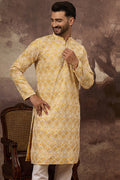 Yellow Viscose Rayon Solid Embroidered Straight Kurta MKU1385