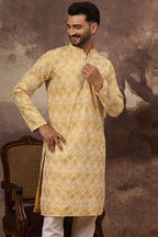 Yellow Viscose Rayon Solid Embroidered Straight Kurta MKU1385