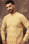 Yellow Viscose Rayon Solid Embroidered Straight Kurta HMKU1385