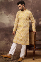 Yellow Viscose Rayon Solid Embroidered Straight Kurta MKU1385