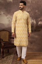 Yellow Viscose Rayon Solid Embroidered Straight Kurta HMKU1385