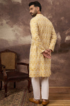 Yellow Viscose Rayon Solid Embroidered Straight Kurta HMKU1385