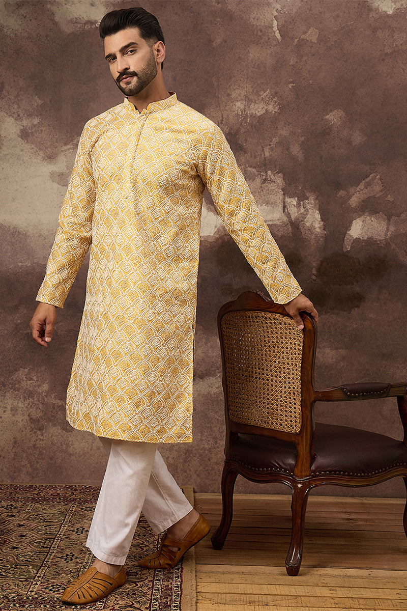 Yellow Viscose Rayon Solid Embroidered Straight Kurta HMKU1385