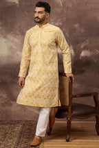 Yellow Viscose Rayon Solid Embroidered Straight Kurta HMKU1385