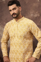Yellow Viscose Rayon Solid Embroidered Straight Kurta MKU1385