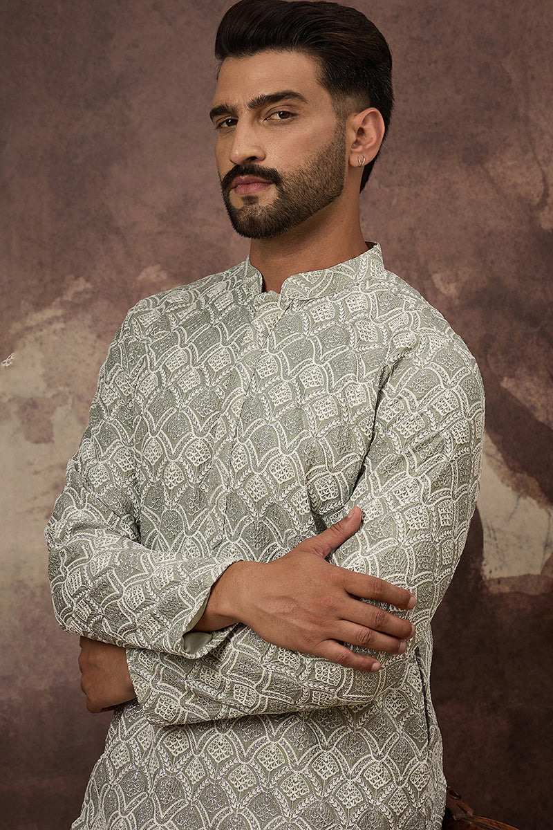 Green Viscose Rayon Solid Embroidered Straight Kurta HMKU1386