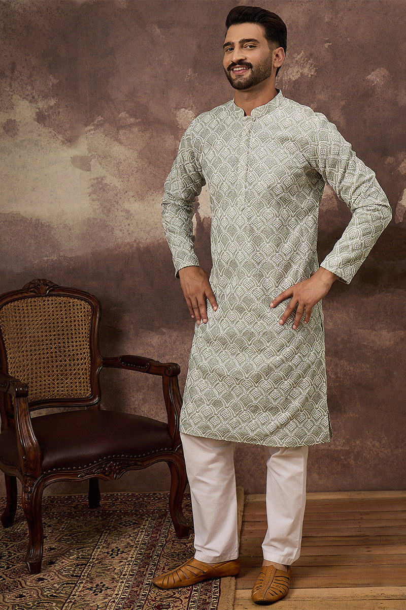 Green Viscose Rayon Solid Embroidered Straight Kurta MKU1386