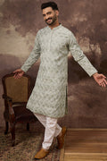 Green Viscose Rayon Solid Embroidered Straight Kurta MKU1386