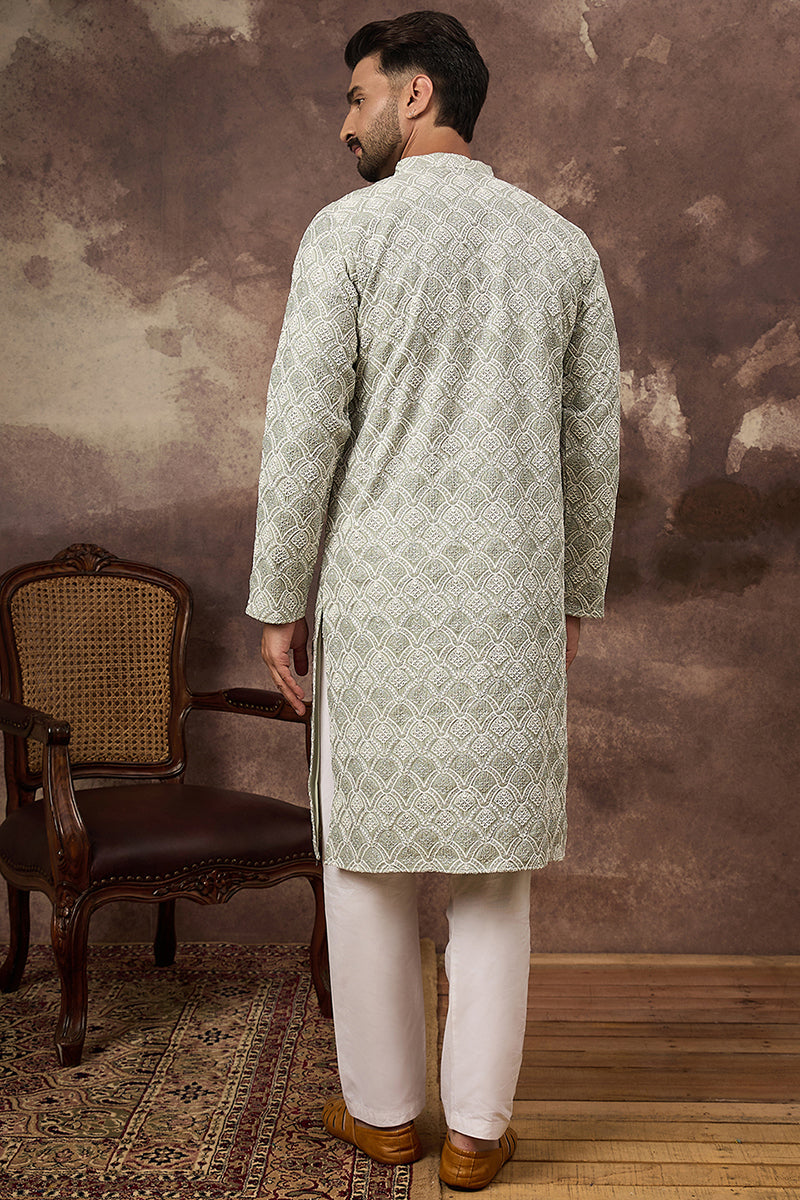 Green Viscose Rayon Solid Embroidered Straight Kurta HMKU1386