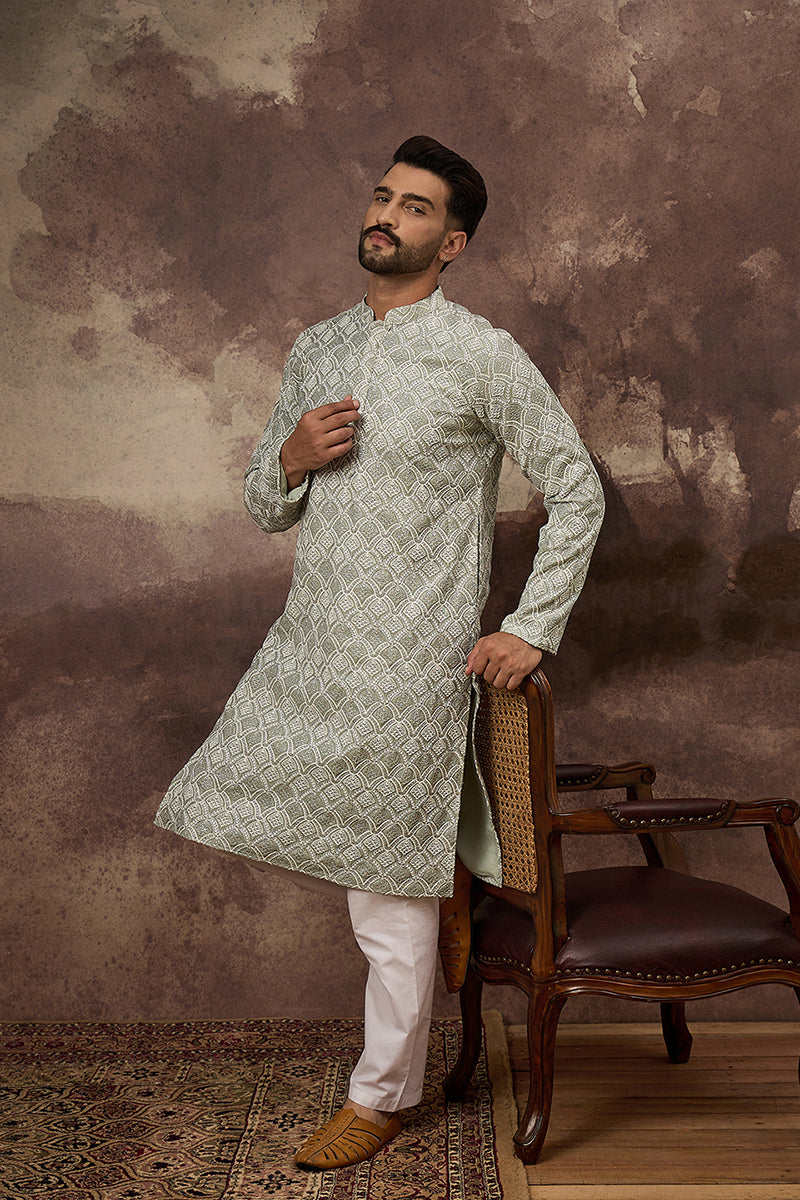 Green Viscose Rayon Solid Embroidered Straight Kurta HMKU1386