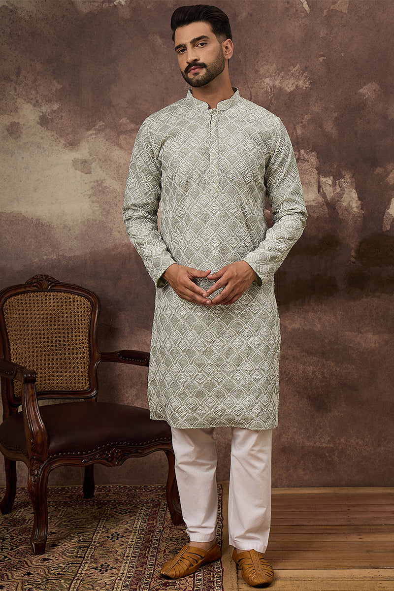 Green Viscose Rayon Solid Embroidered Straight Kurta MKU1386