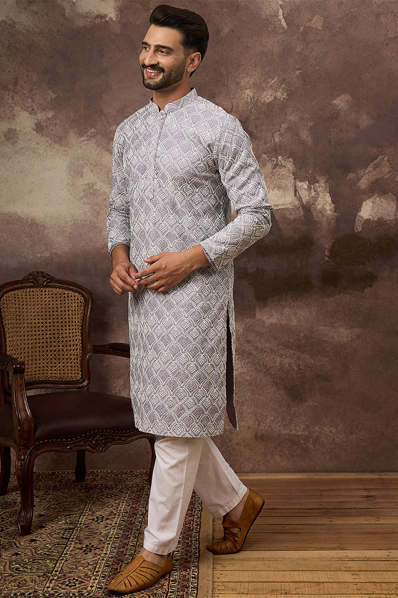 Lavender Viscose Rayon Solid Embroidered Straight Kurta HMKU1387
