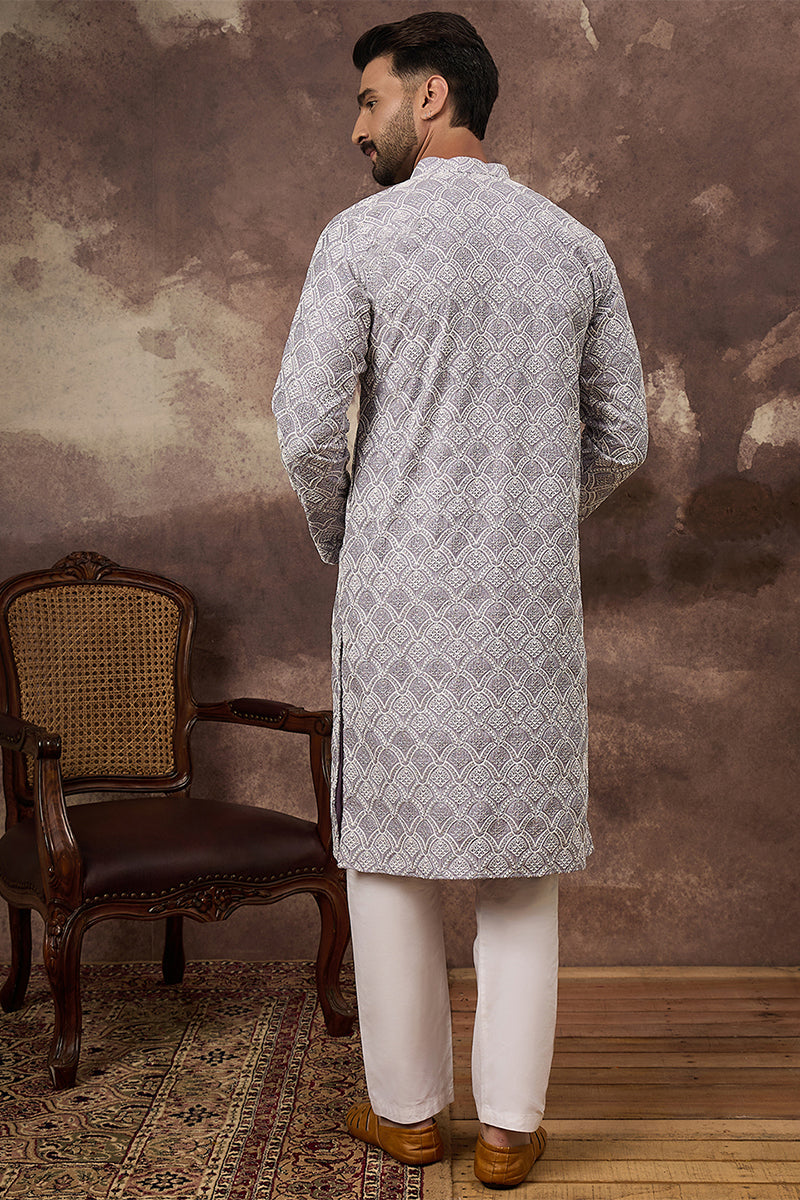 Lavender Viscose Rayon Solid Embroidered Straight Kurta HMKU1387