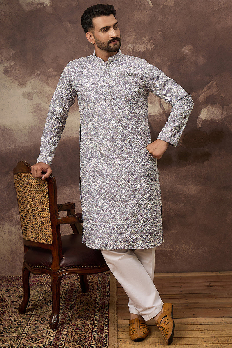 Lavender Viscose Rayon Solid Embroidered Straight Kurta MKU1387