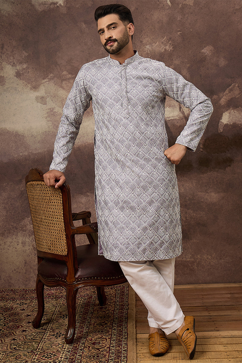Lavender Viscose Rayon Solid Embroidered Straight Kurta HMKU1387