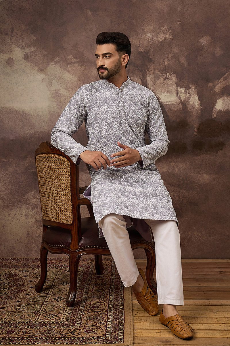 Lavender Viscose Rayon Solid Embroidered Straight Kurta HMKU1387