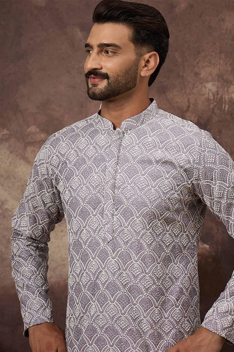 Lavender Viscose Rayon Solid Embroidered Straight Kurta MKU1387