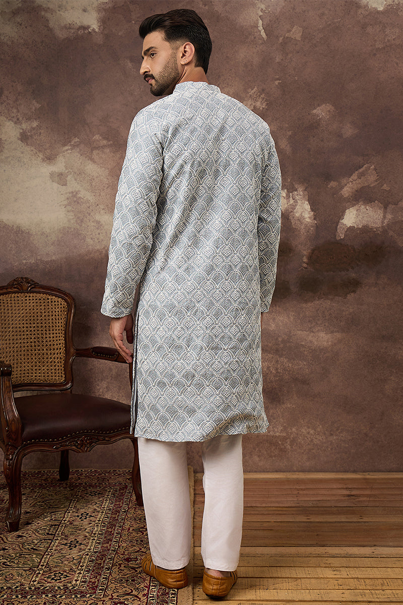 Blue Viscose Rayon Solid Embroidered Straight Kurta HMKU1388
