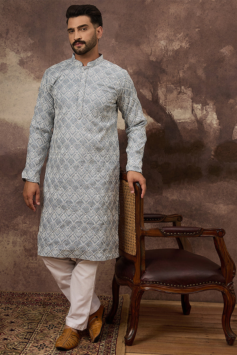 Blue Viscose Rayon Solid Embroidered Straight Kurta HMKU1388