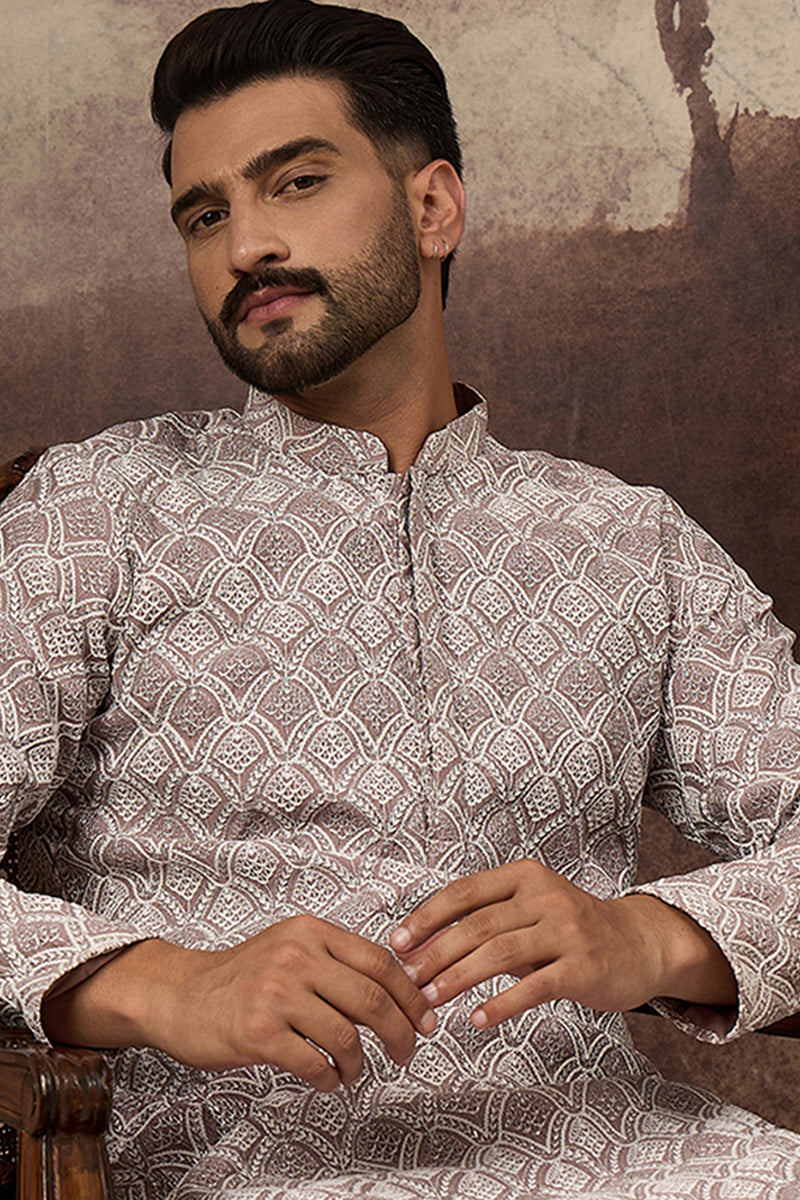 Mauve Viscose Rayon Solid Embroidered Straight Kurta MKU1389