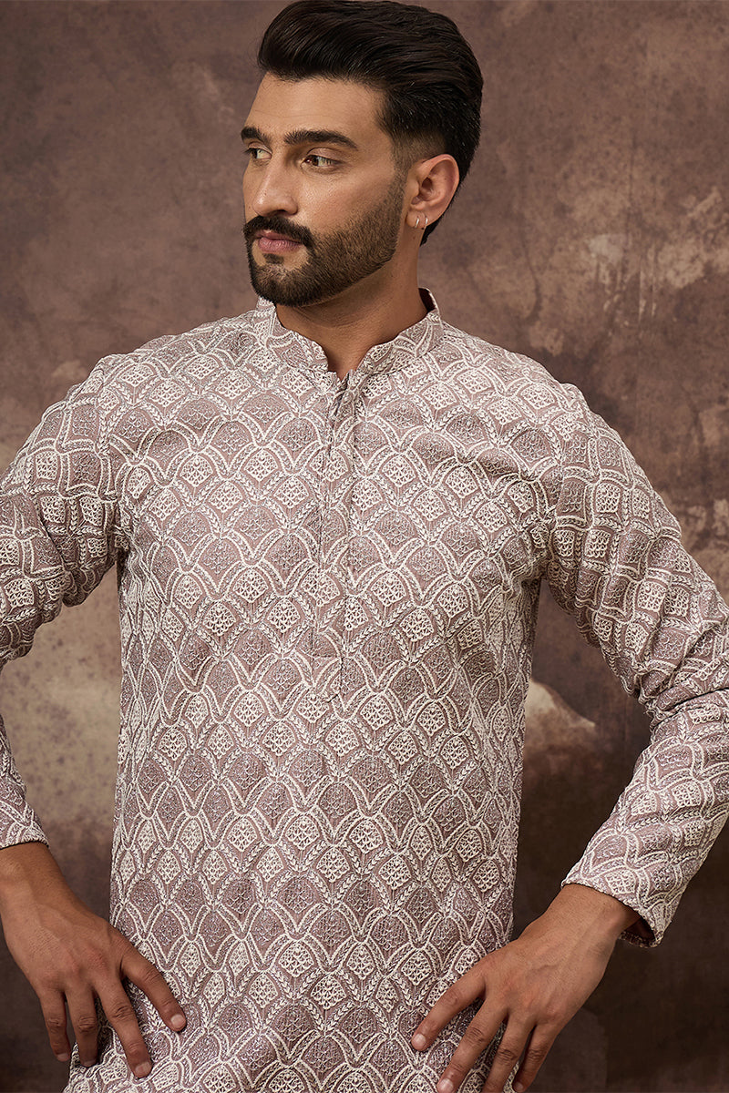 Mauve Viscose Rayon Solid Embroidered Straight Kurta HMKU1389