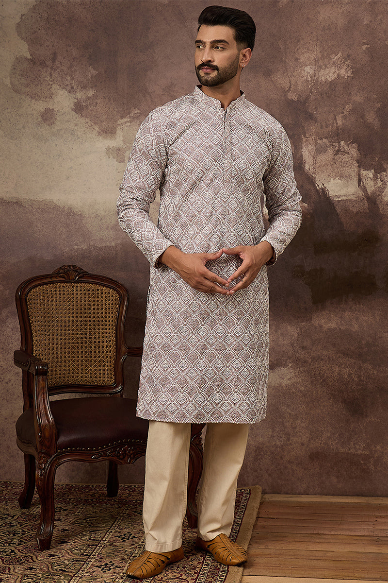 Mauve Viscose Rayon Solid Embroidered Straight Kurta MKU1389