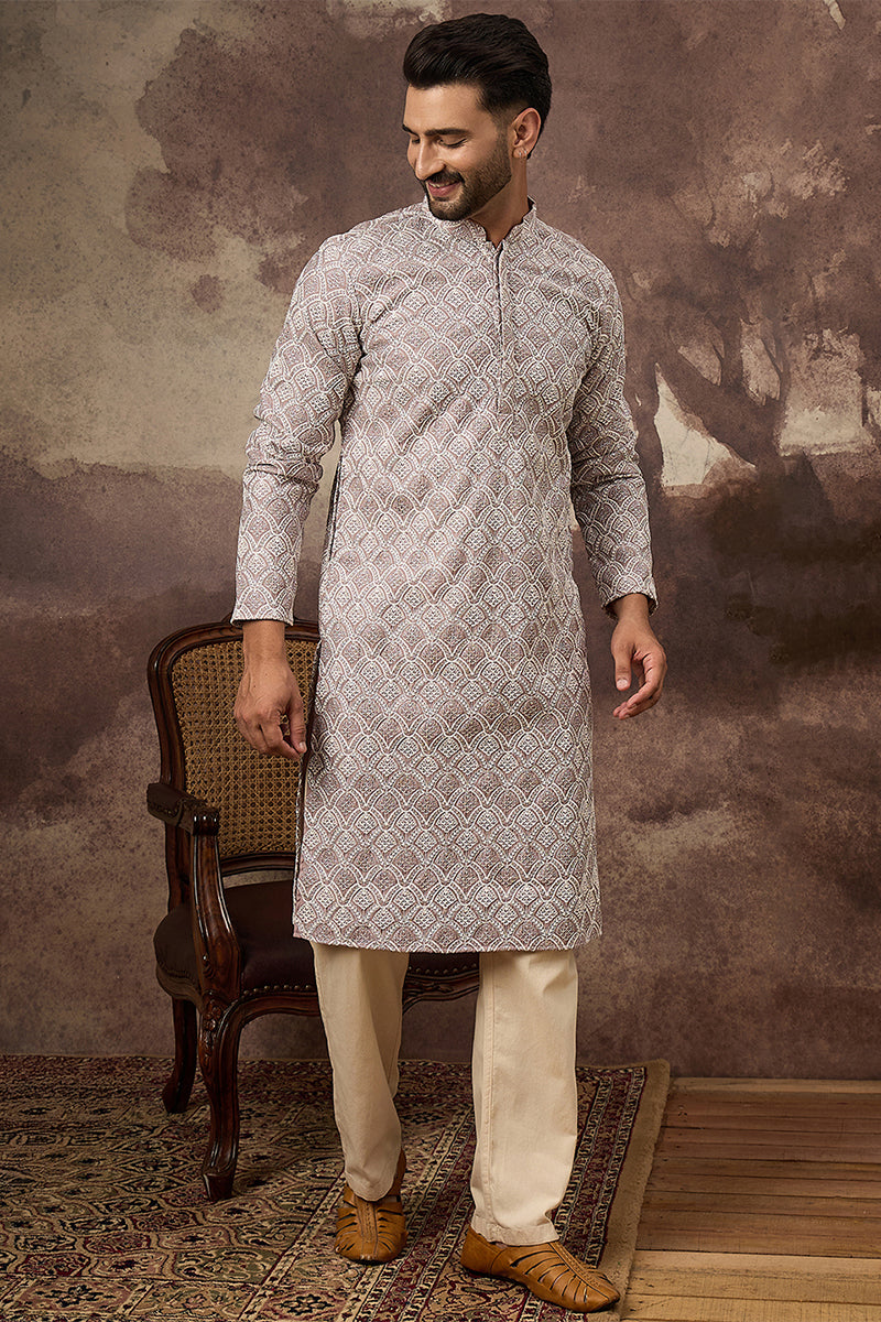 Mauve Viscose Rayon Solid Embroidered Straight Kurta MKU1389
