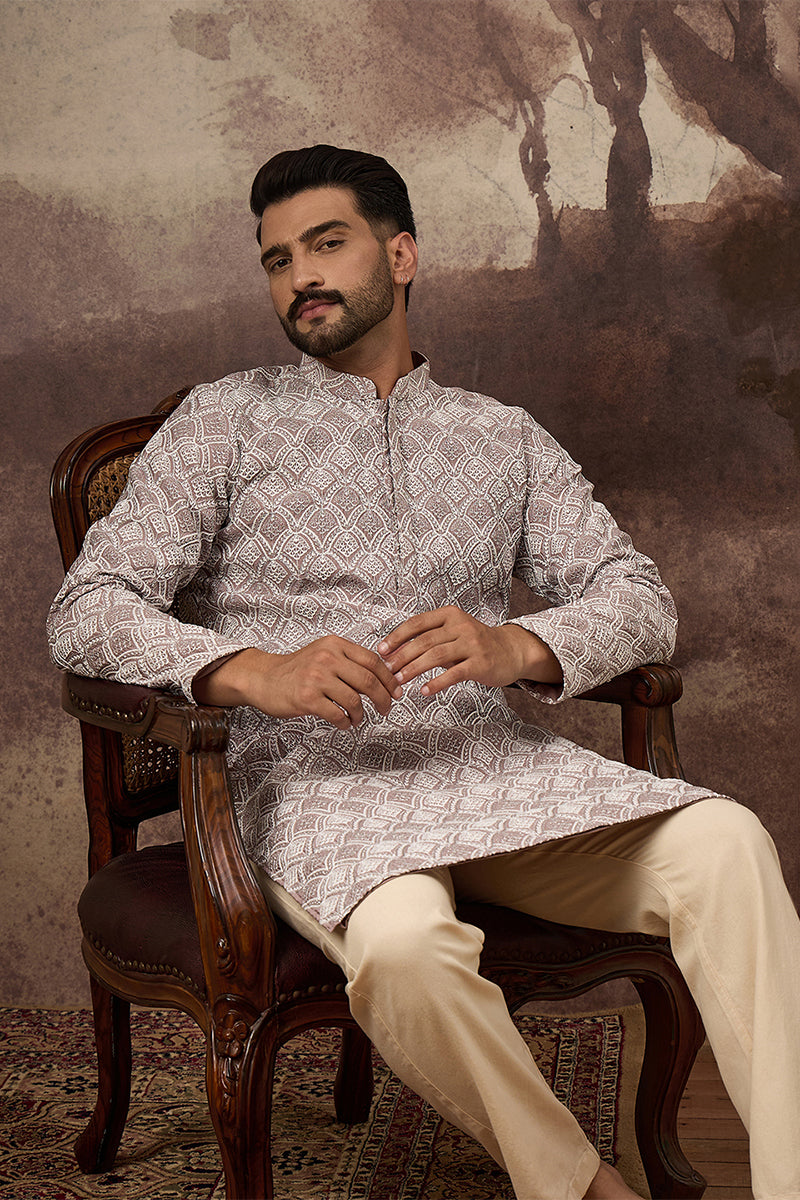 Mauve Viscose Rayon Solid Embroidered Straight Kurta HMKU1389
