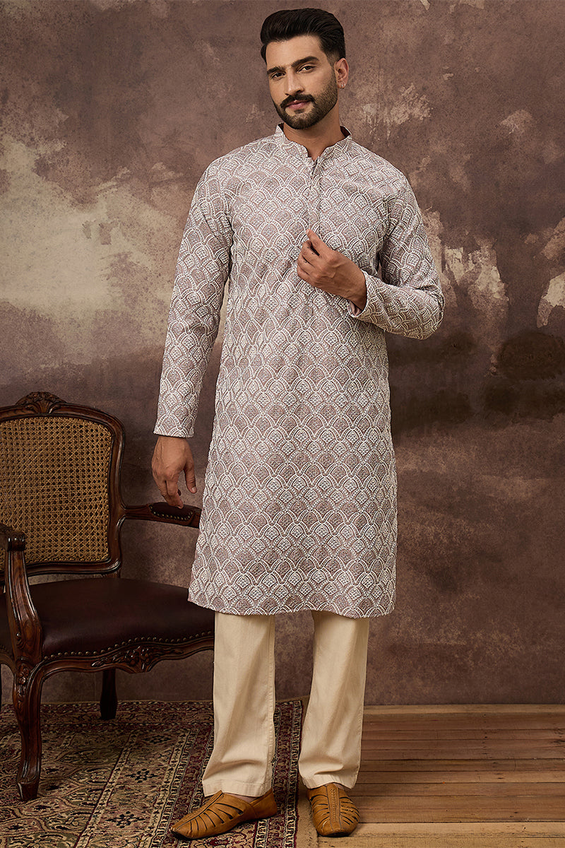Mauve Viscose Rayon Solid Embroidered Straight Kurta MKU1389
