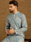 Men Blue Viscose Rayon Abstract Embroidered Straight Kurta-MKU1391