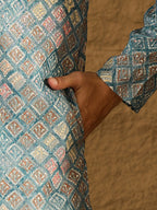 Men Blue Viscose Rayon Abstract Embroidered Straight Kurta-MKU1391