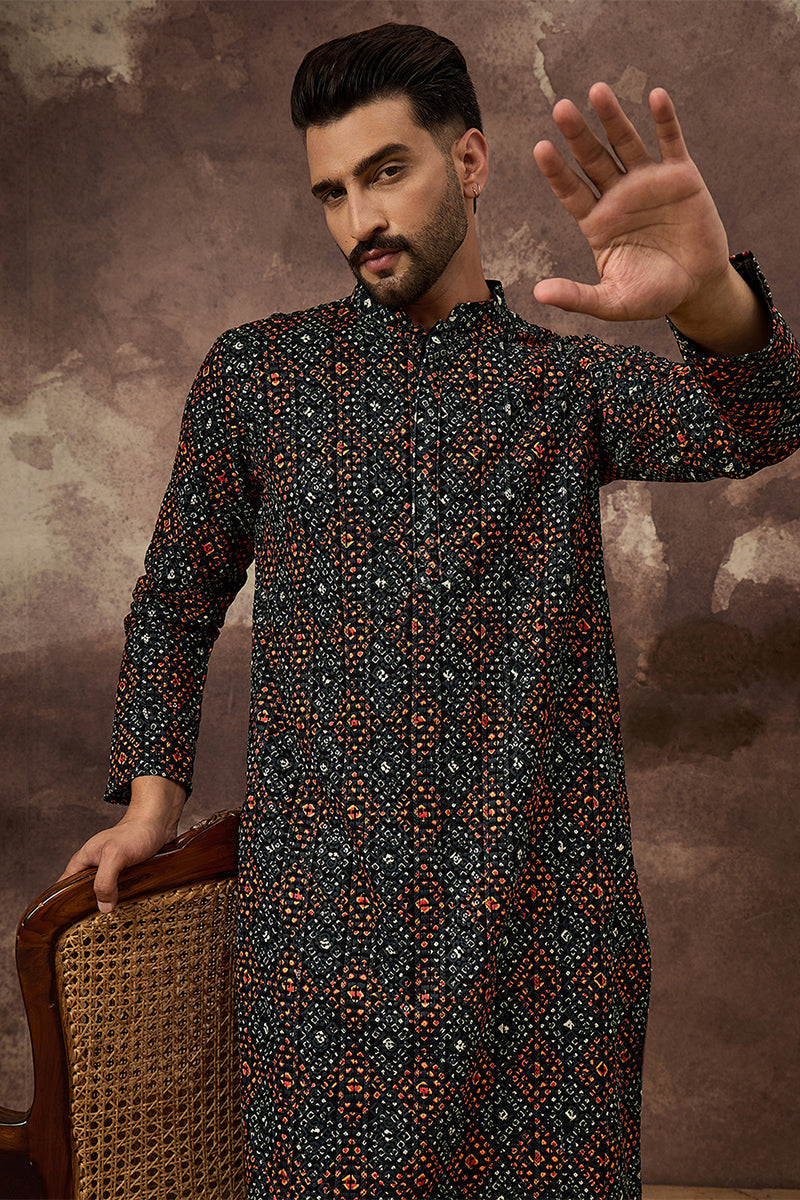 Black Viscose Rayon Embroidered Mandarin Collar Straight Kurta MKU1402