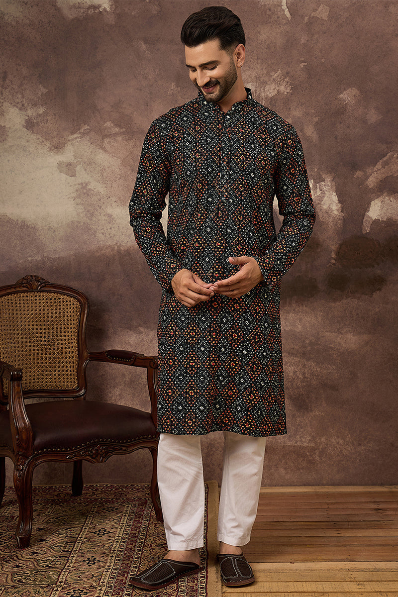 Black Viscose Rayon Embroidered Mandarin Collar Straight Kurta MKU1402