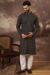 Black Viscose Rayon Embroidered Mandarin Collar Straight Kurta MKU1402