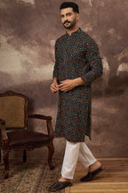Black Viscose Rayon Embroidered Mandarin Collar Straight Kurta MKU1402