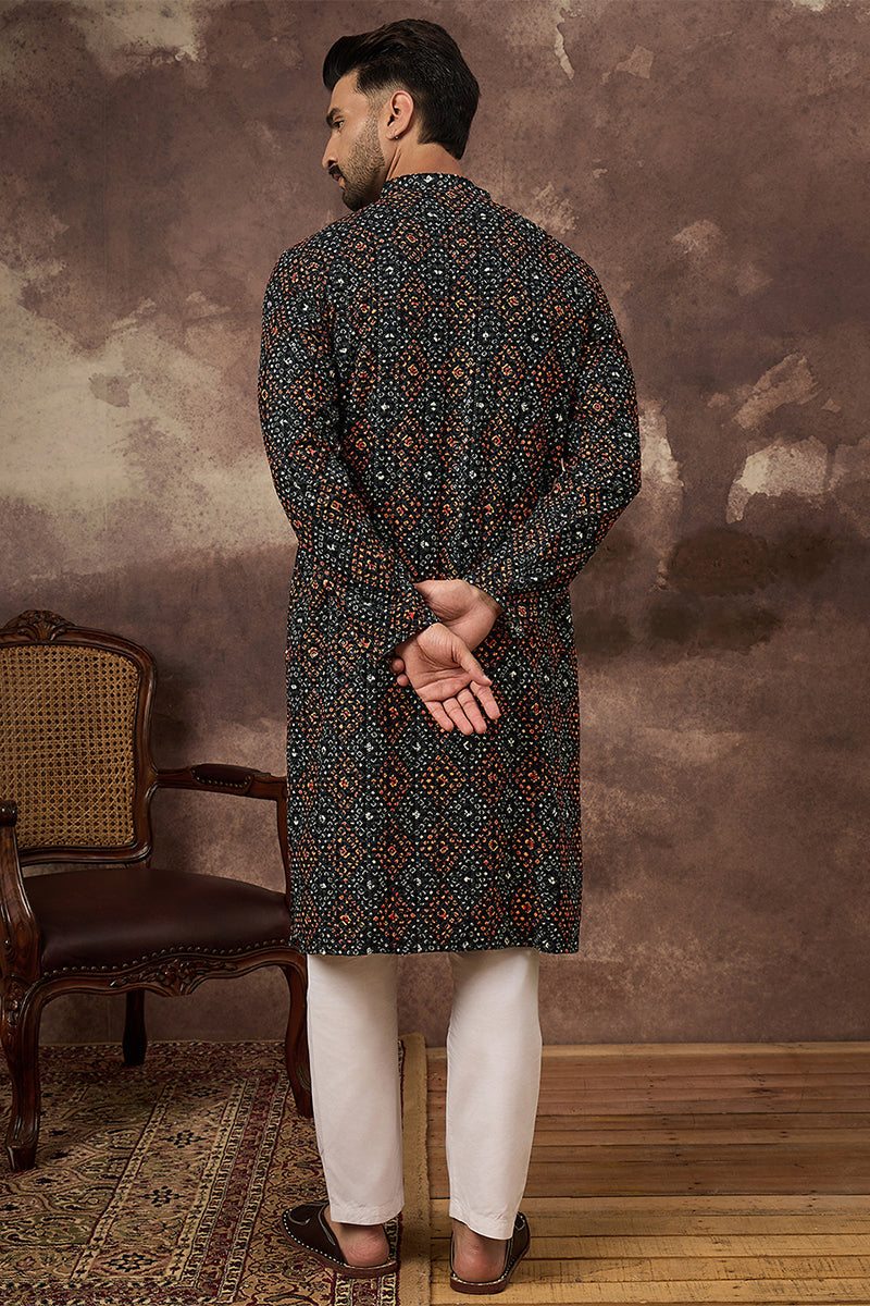 Black Viscose Rayon Embroidered Mandarin Collar Straight Kurta MKU1402