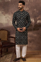 Black Viscose Rayon Embroidered Mandarin Collar Straight Kurta MKU1403