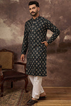 Black Viscose Rayon Embroidered Mandarin Collar Straight Kurta MKU1403