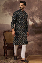 Black Viscose Rayon Embroidered Mandarin Collar Straight Kurta MKU1403