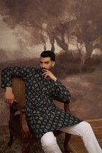 Black Viscose Rayon Embroidered Mandarin Collar Straight Kurta MKU1403