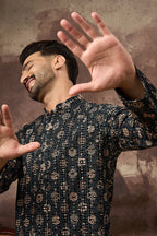 Black Viscose Rayon Embroidered Mandarin Collar Straight Kurta MKU1403