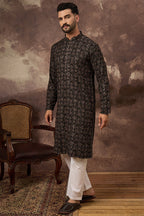 Black Viscose Rayon Embroidered Mandarin Collar Straight Kurta MKU1405