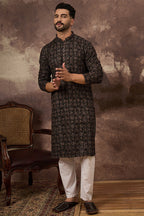 Black Viscose Rayon Embroidered Mandarin Collar Straight Kurta MKU1405